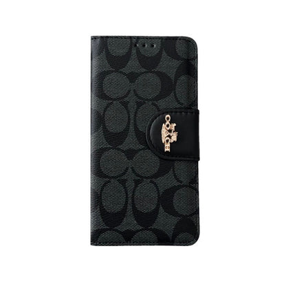 Coach iPhone Case  Leather Flip Case with Card Holder Black-PTK241622