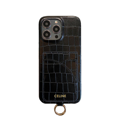 Alligator Print Celine iPhone Hülle mit Kartenhalter und Gurtbraun -eyp241415