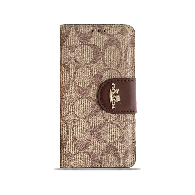 Custodia per iPhone Coach in pelle con porta carte marrone-PTK241622