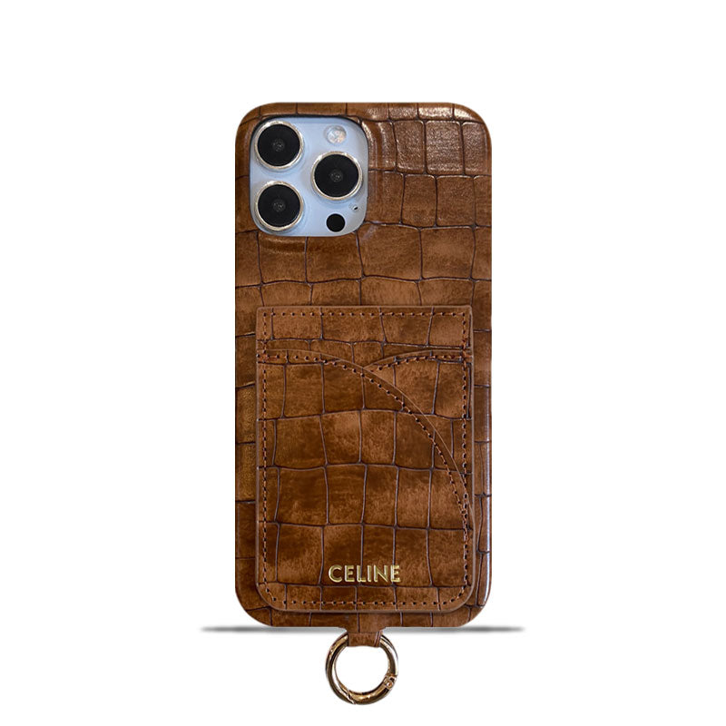 Alligator Print Celine iPhone Hülle mit Kartenhalter und Gurtbraun -eyp241415