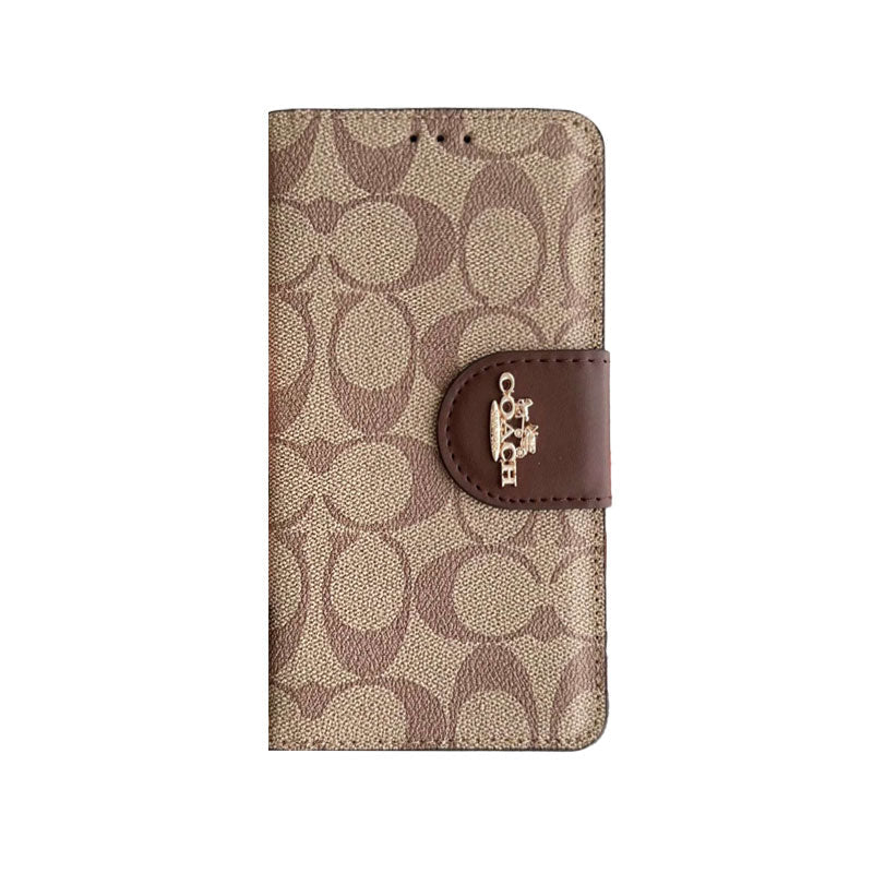 Coach iPhone Case  Leather Flip Case with Card Holder Brown-PTK241622