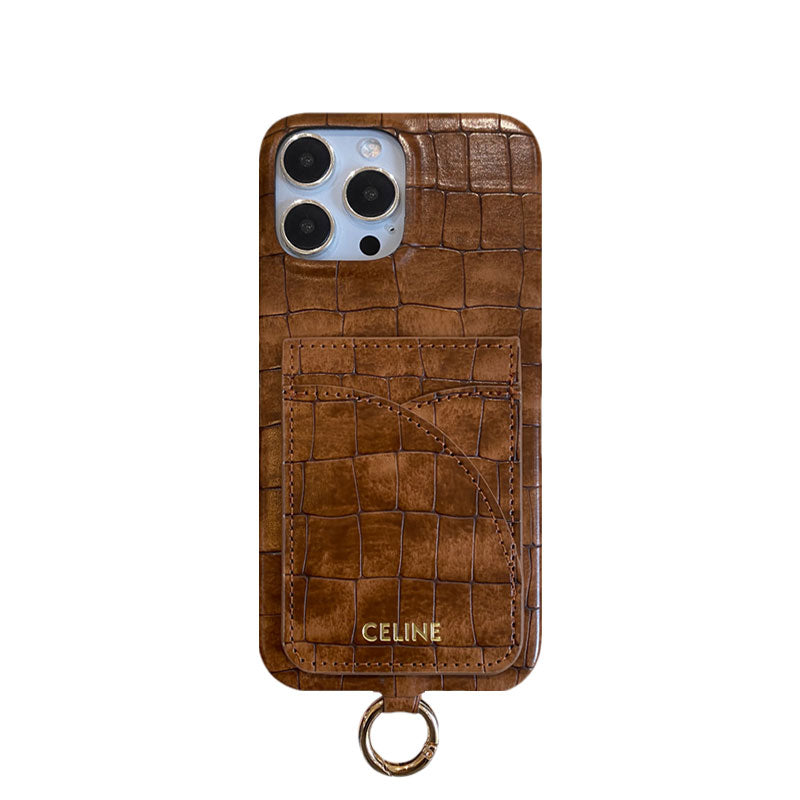 Alligator Print Celine iPhone Hülle mit Kartenhalter und Gurt BLCAK -EYP241415