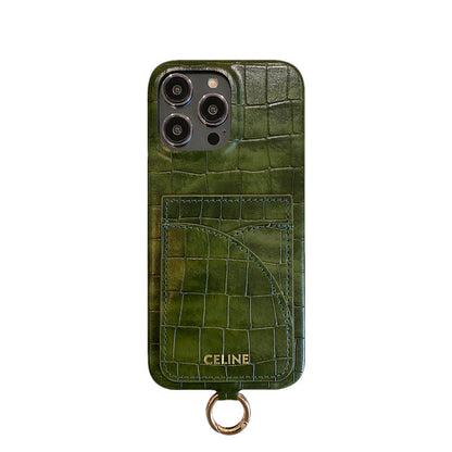 Custodia per iPhone Celine con stampa alligatore, porta carte e cinturino marrone -EYP241415 