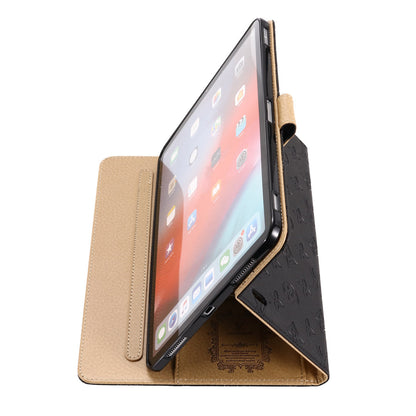 3D -geprägte Leinwand Monogramm Holster Apple iPad Flip -Abdeckung mit Standfunktion