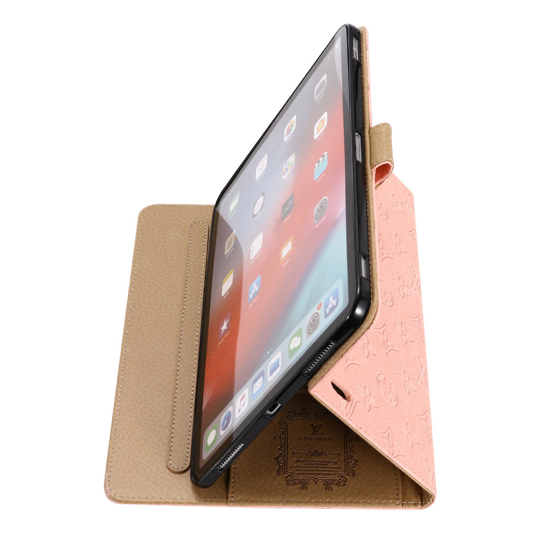 3D -geprägte Leinwand Monogramm Holster Apple iPad Flip -Abdeckung mit Standfunktion