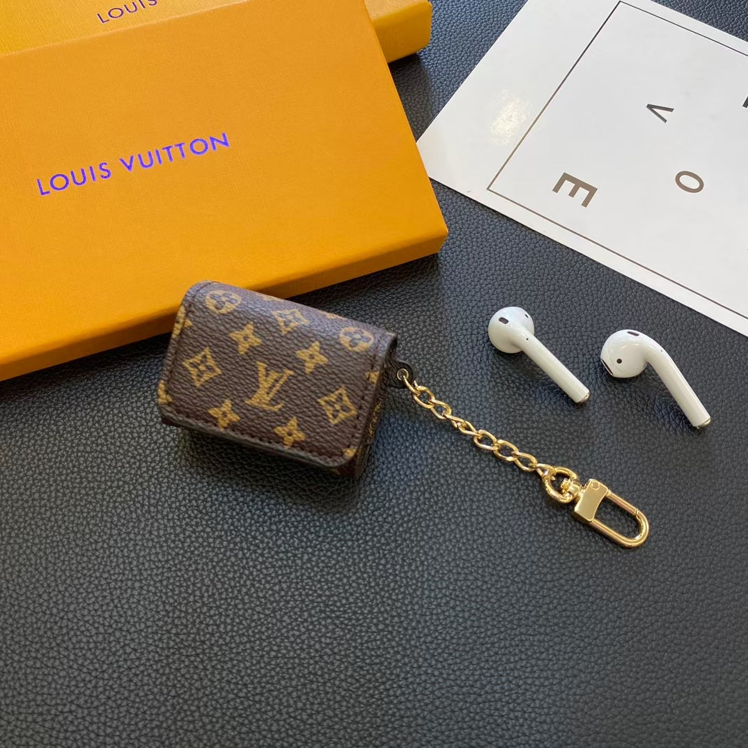 Luxury LV-Inspired AirPods Case Collection with Chain Attachment