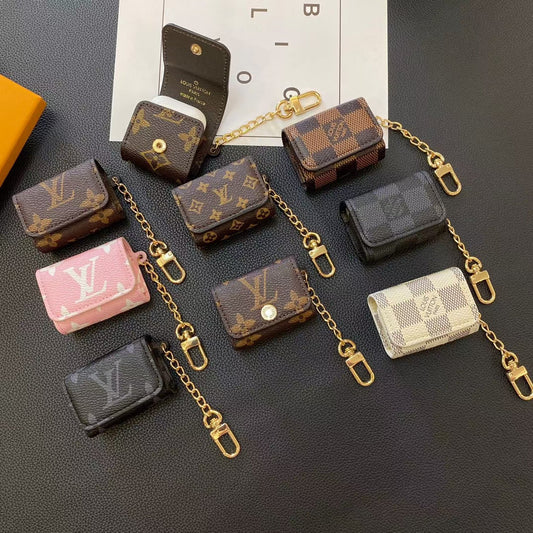 Luxury LV-Inspired AirPods Case Collection with Chain Attachment