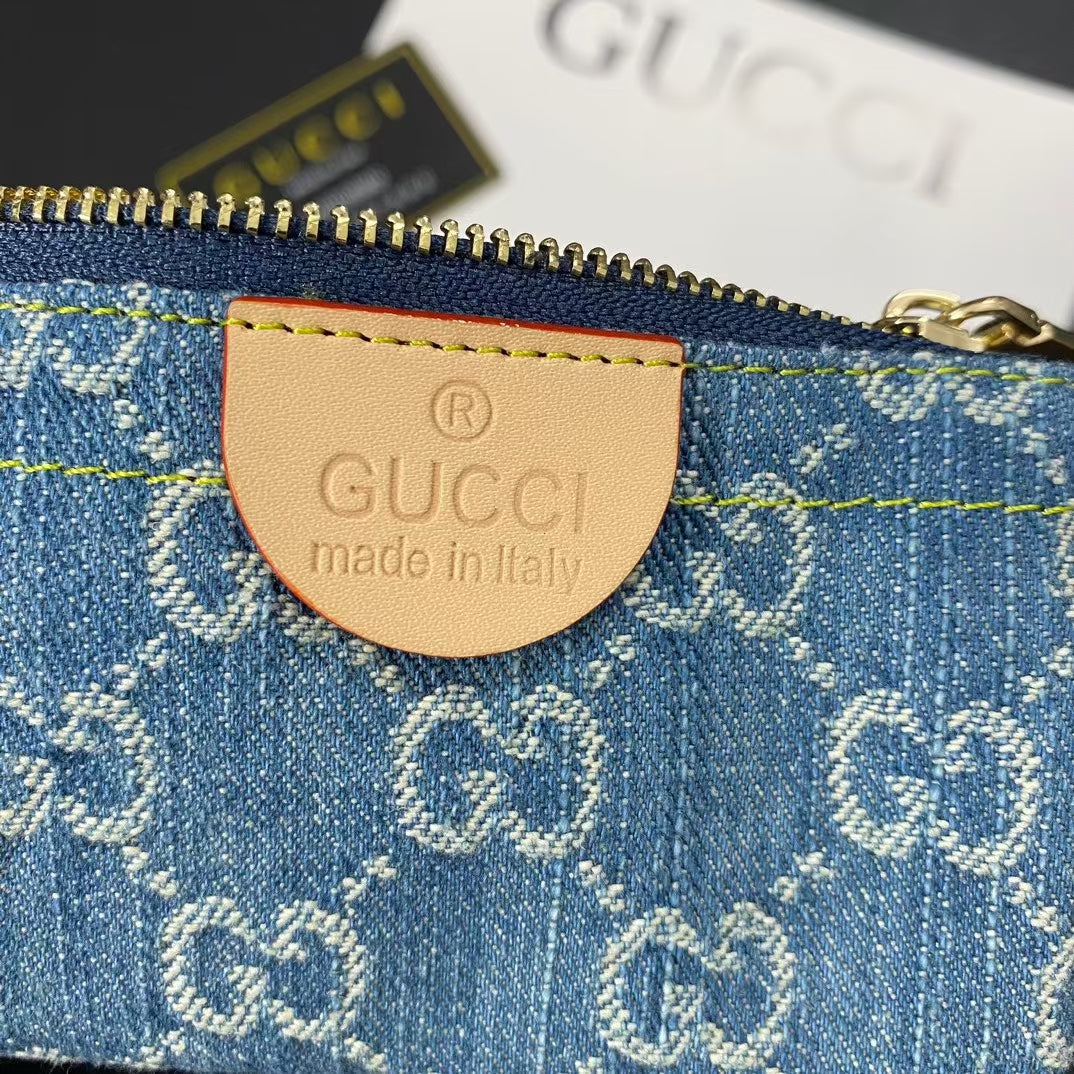 Denim GG Monogramm Schlüsselbeutelsammlung mit goldenen Verschlüssen