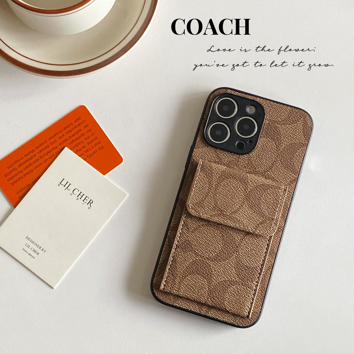 Coach iPhone Hülle mit Brieftasche hell Brown-HP240513