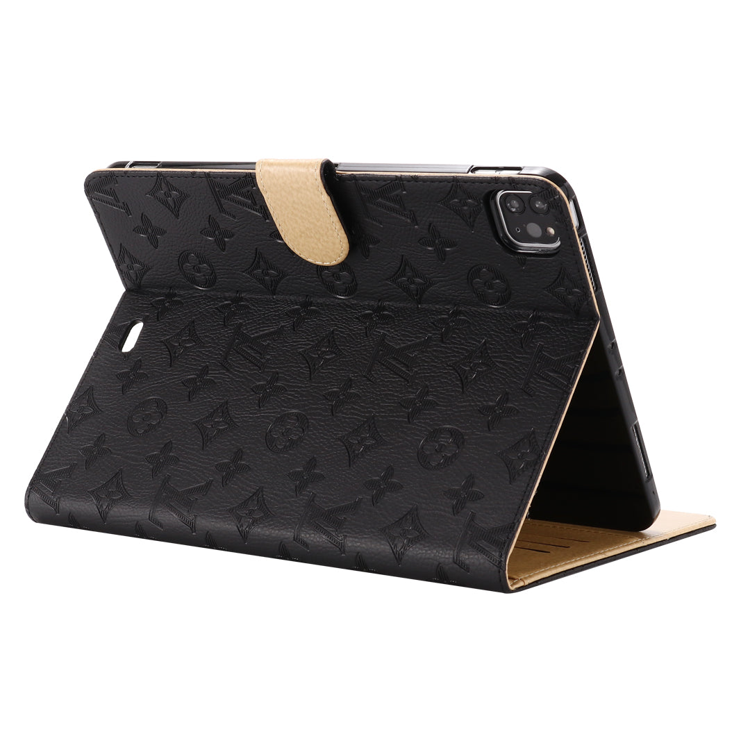 3D -geprägte Leinwand Monogramm Holster Apple iPad Flip -Abdeckung mit Standfunktion