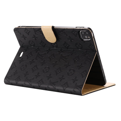 3D Embossed Canvas Monogram Holster Apple iPad Flip Cover With Stand Function