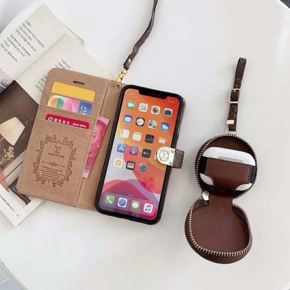 Luxury GG LV BUR iPhone & AirPods Case with Card Holder