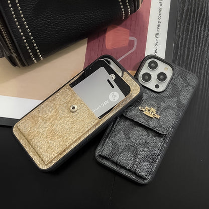 Coach iPhone Hülle mit Kartenhalter Brieftasche Kaffee -szk240425