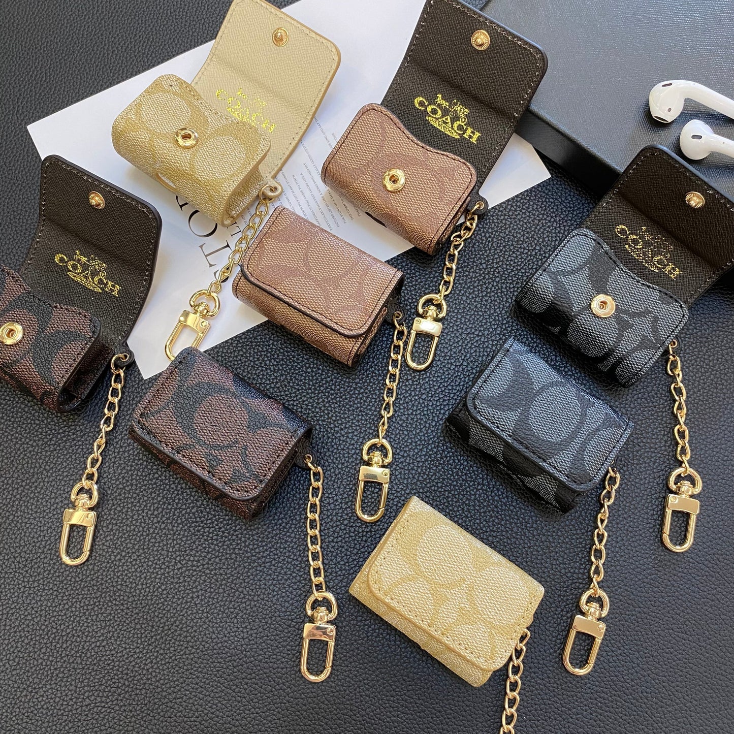 Custodie di lusso Coach AirPods di terza generazione Coffee-YH240425