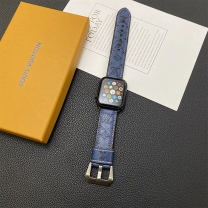 Cinturino in pelle Monogram Apple Watch in pelle blu-YH24422