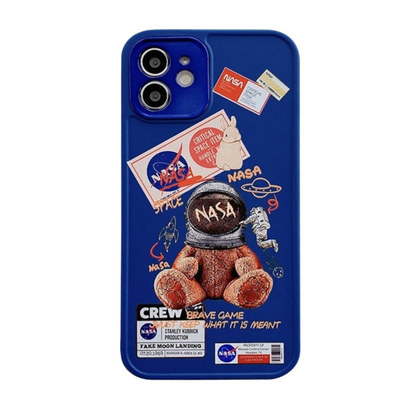 Custodia iPhone con orso astronauta blu