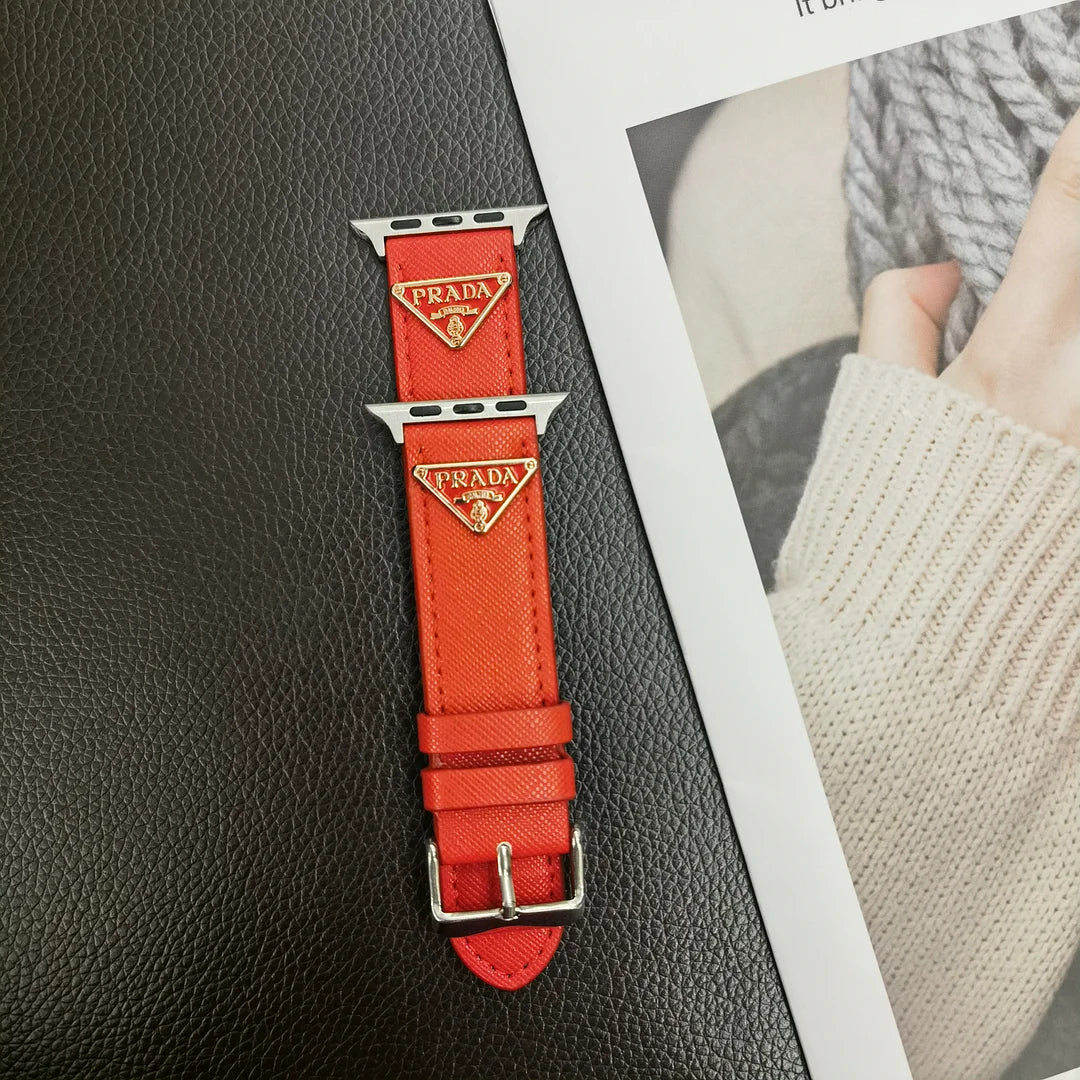 Double Triangle Monogram Label Leather Apple Watch Band