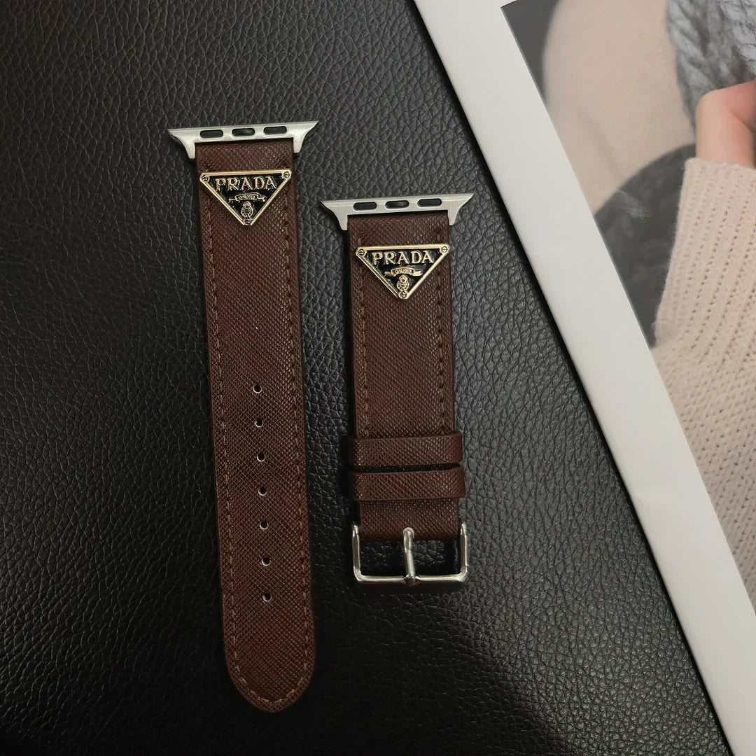 Double Triangle Monogram Label Leather Apple Watch Band