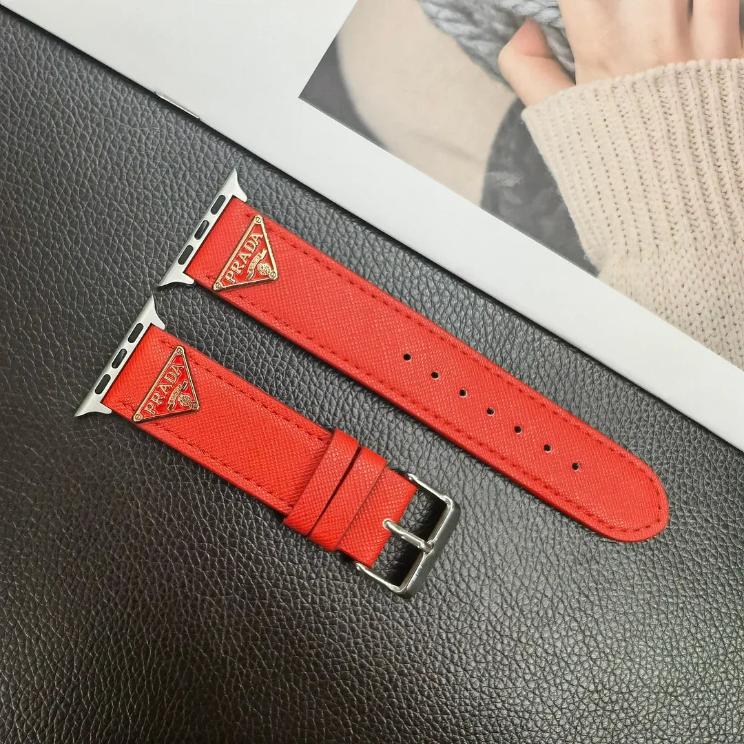 Double Triangle Monogram Label Leather Apple Watch Band