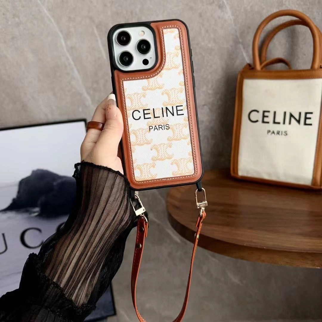 Custodia per iPhone Celine bianca con cinturino-SZ231124