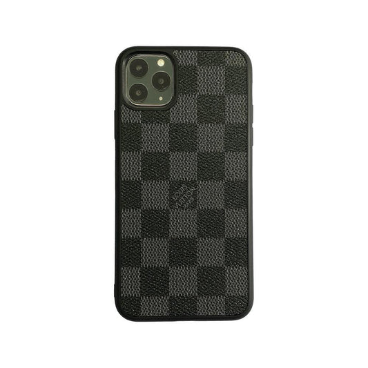 Custodia per iPhone a scacchi con copertura completa - Nero