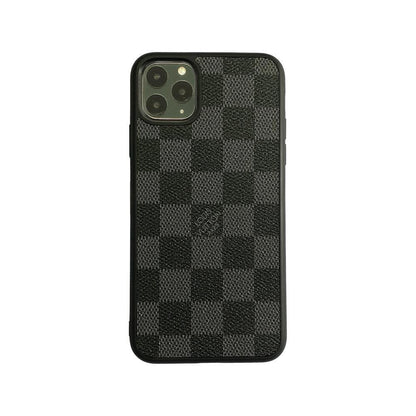 Custodia per iPhone a scacchi con copertura completa - Nero