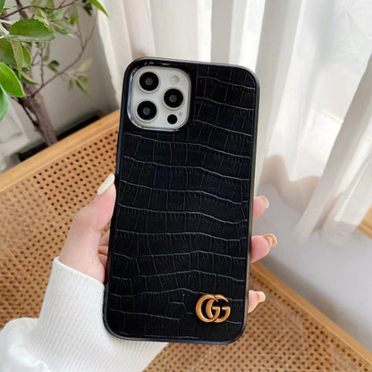 GG Crocodile Print Inspired Leather iPhone Case