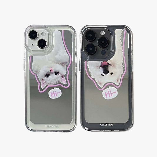 Spiegel iPhone Case | Paar Katzen & Hunde Hallo (kaufen Sie 2 und erhalten Sie 50% Rabatt auf einen)